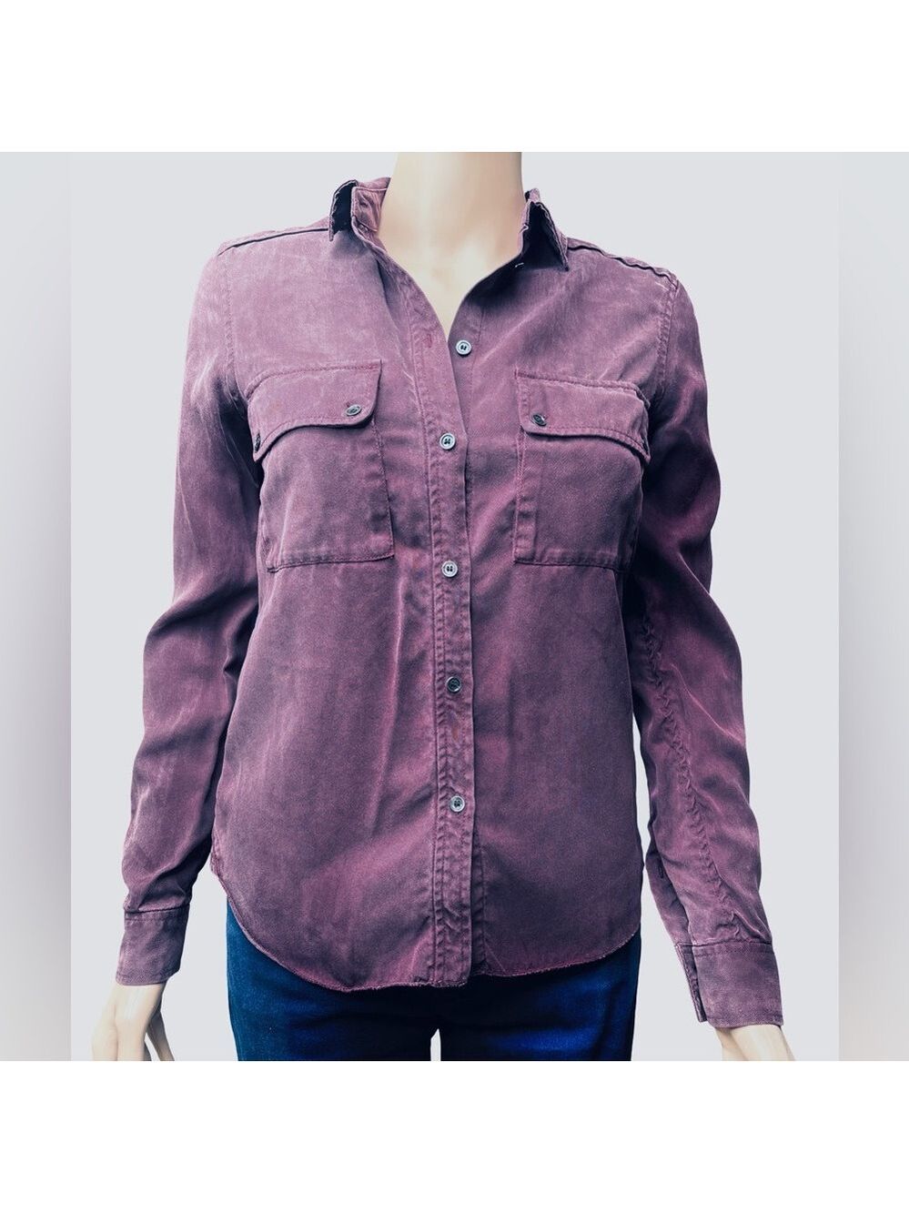 Aritzia Wilfred Free Women's Heather Mauve Long Sleeve Button-Up Shirt XXS